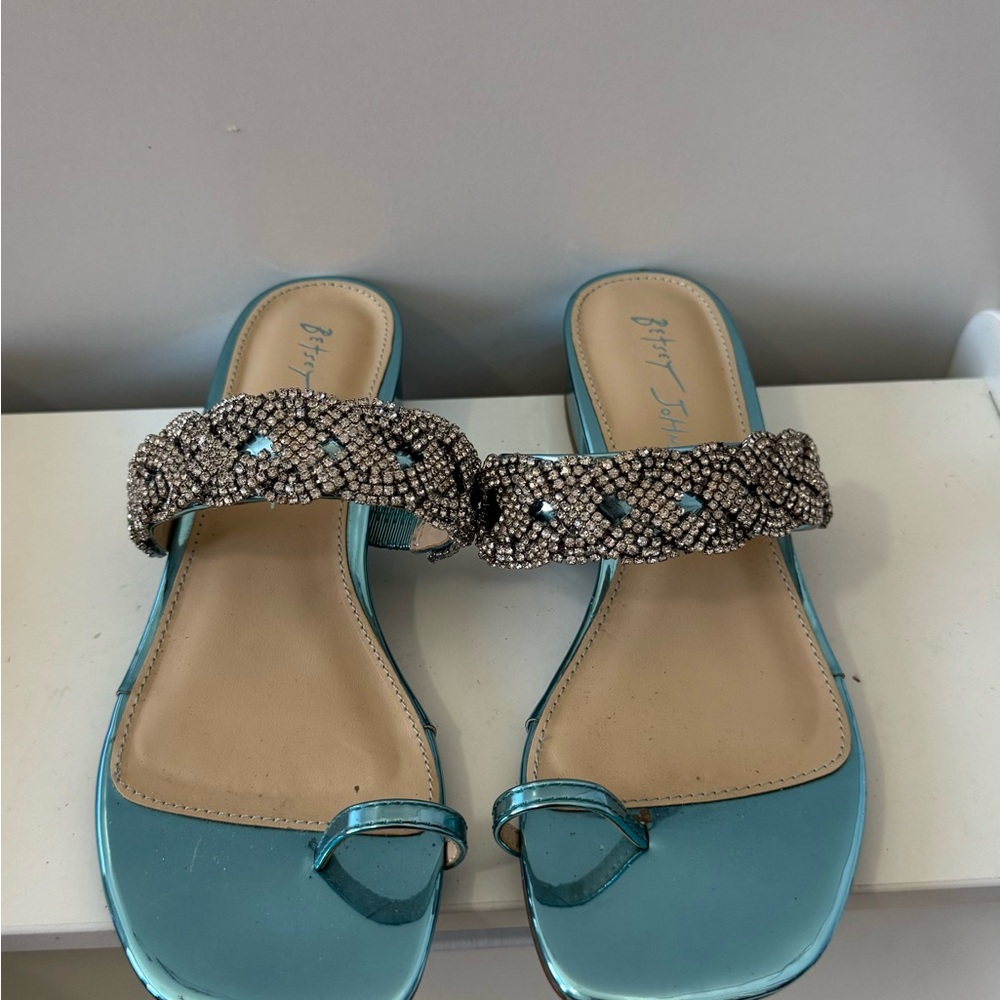 Betsey Johnson Turquoise Sandals with Rhinestones size 6